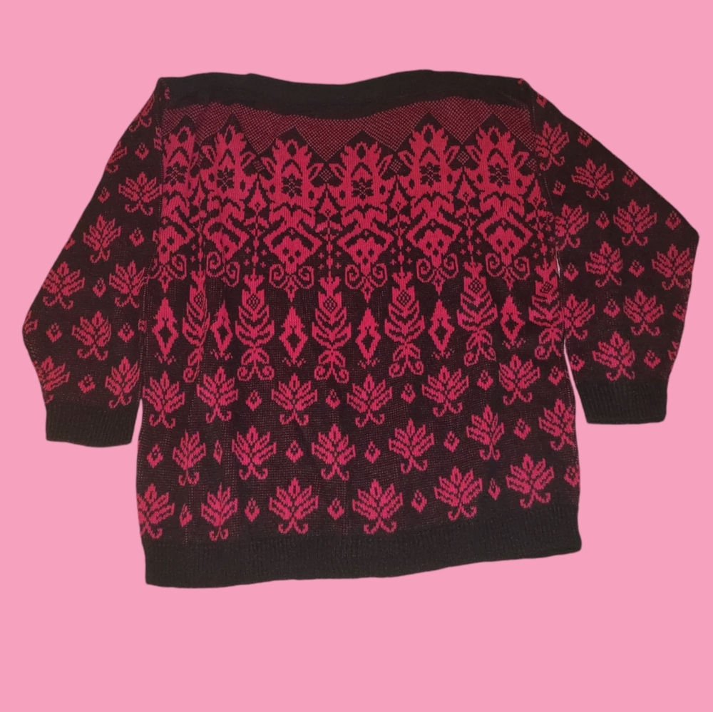 Vintage 1980s Zalerno sportswear pink and black pullover fits like medium (desc)